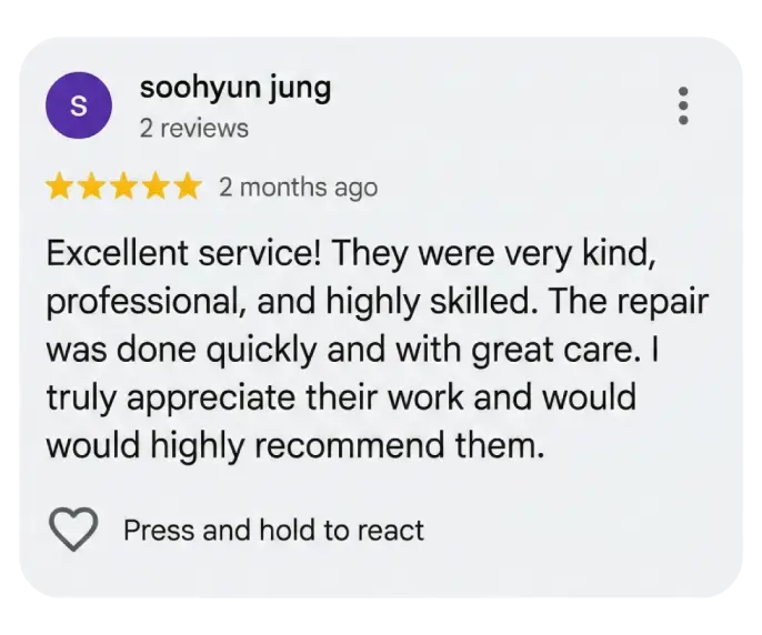 Soohyun Jung customer review for BC Auto Glass highlighting professional and quick service